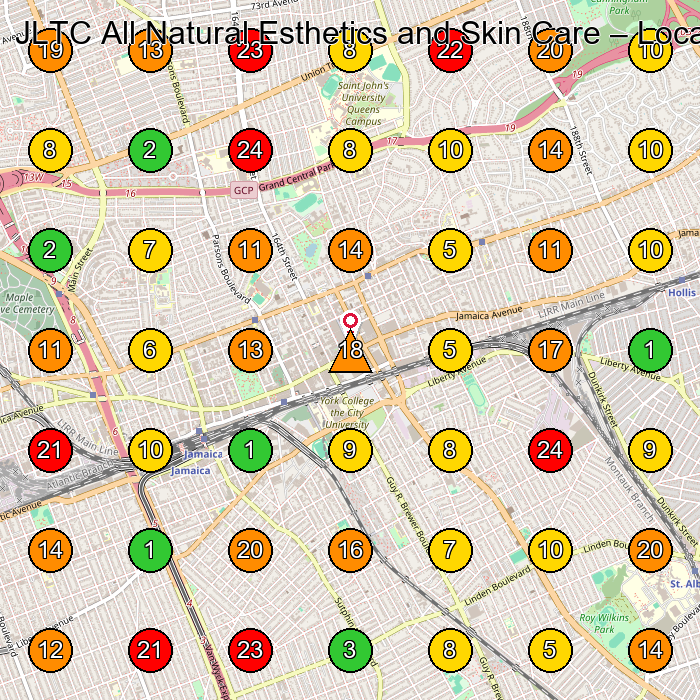 JLTC All Natural Esthetics and Skin Care Skin Care Clinic GeoGrid ranking map for Jamaica NY